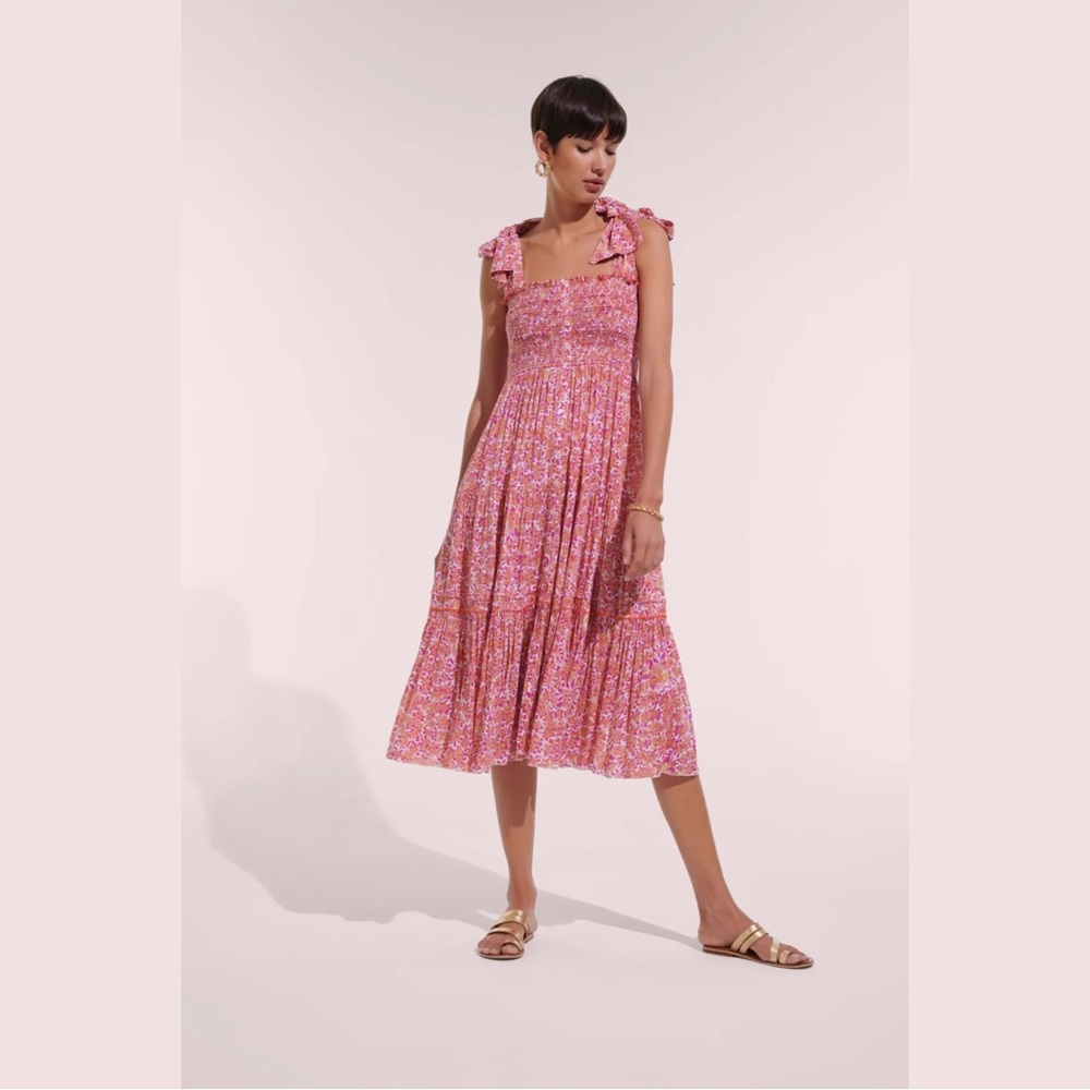 poupette st. barth triny ruched floral midi dress